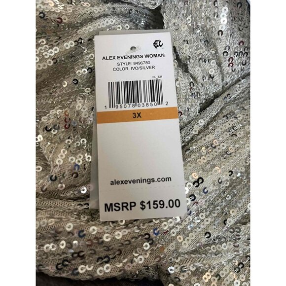 NWT Alex Evenings Woman Womens Silver Sequined Cowl Neck 3/4 Sleeve Blouse S 3X - Picture 3 of 3